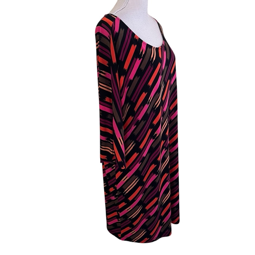 Banana Republic Black, Pink,Olive, Mustard Abstract Stripe Jersey Knit Dress XL - Picture 4 of 10